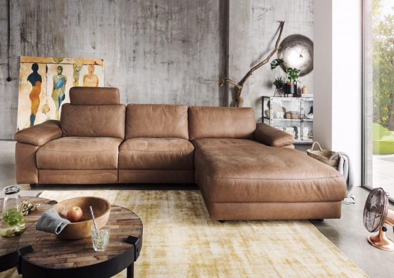 Wohnlandschaft Columbia Longchair rechts retro cognac 304 x 178 cm