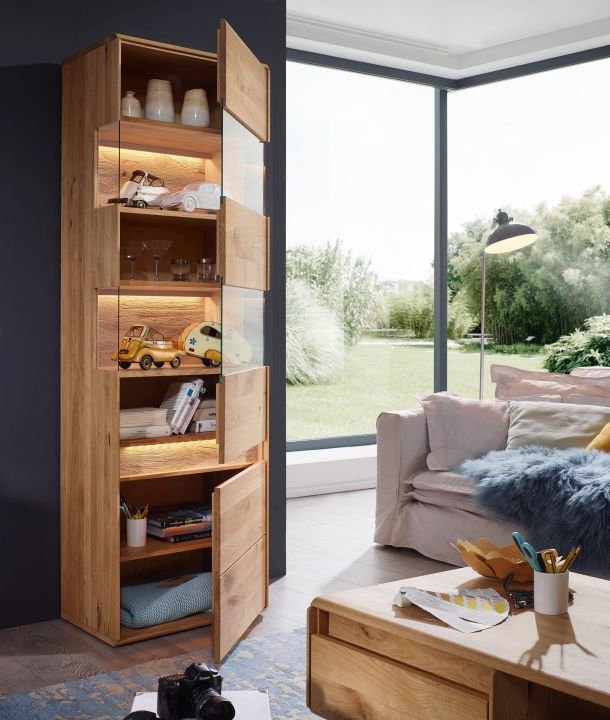 Vitrine Emma Wildeiche geölt 63 x 207 cm
