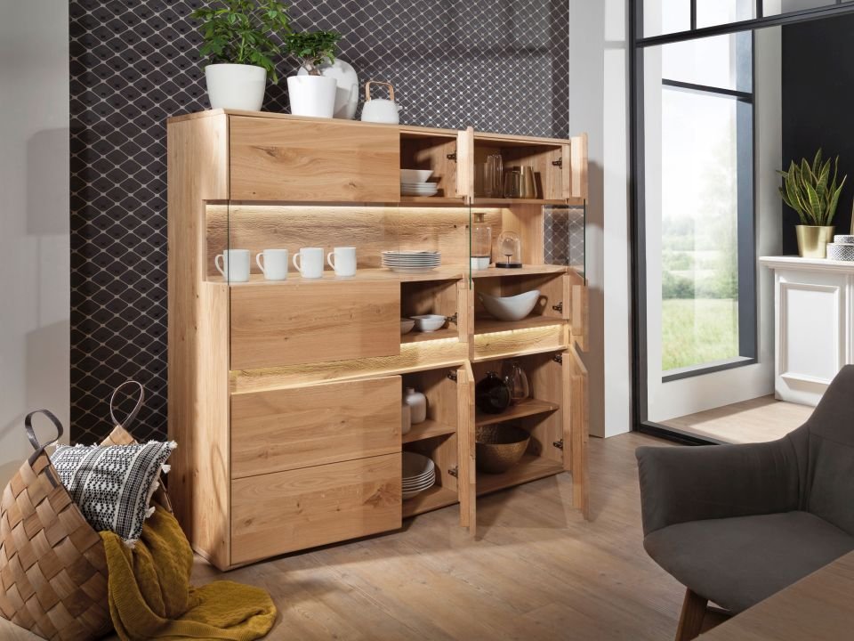 G+K Highboard III Emma WZ-0303 Wildeiche geölt 163 x 151 cm