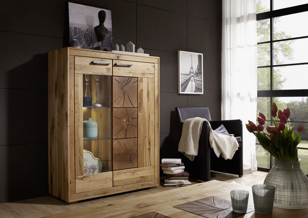Highboard Woodlane Wildeiche natur geölt 103 x 135 cm