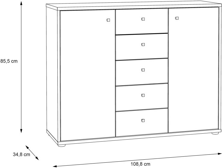 Forte Kommode Tempra 2 weiß 108,8 x 85,5 cm