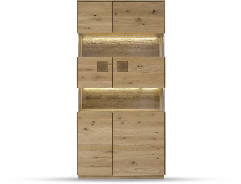 TPT Möbel Doppel-Glasvitrine Davos Wildeiche natur 103 x 43,5 cm