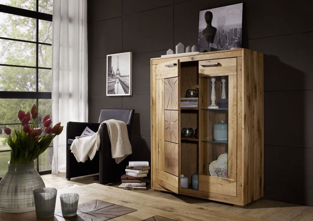 Highboard Woodlane Wildeiche natur geölt 103 x 135 cm