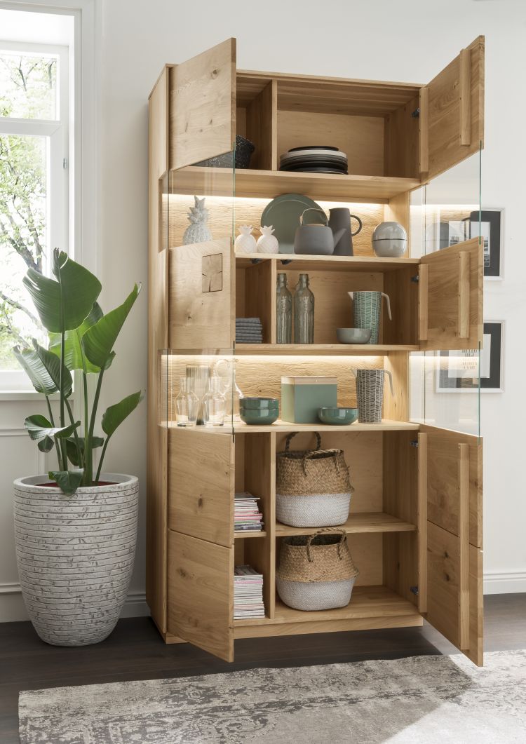 TPT Möbel Doppel-Glasvitrine Davos Wildeiche natur 103 x 43,5 cm